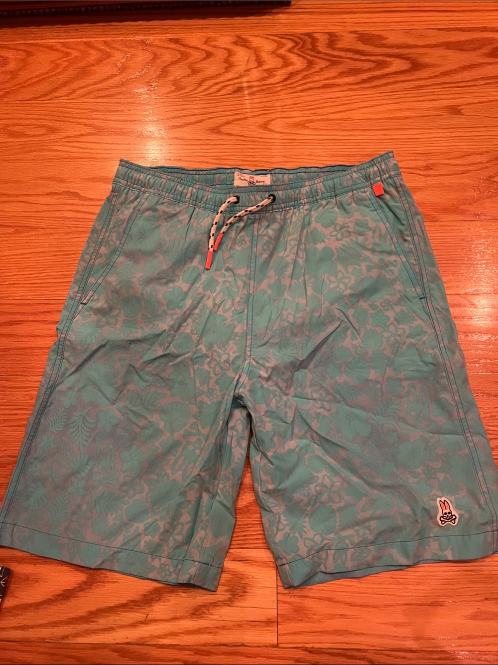Psycho bunny Teal Floral Swim Trunks with Drawstring Waist